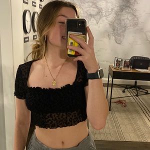 womens black leapord print top